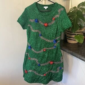 Love & Let Love Dress Women M Ugly Christmas Tinsel Fit Flare Light Up Xmas Tree